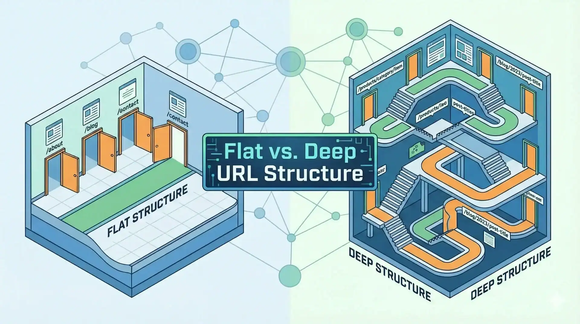 A featured image for the Flat vs Deep URL structure article.