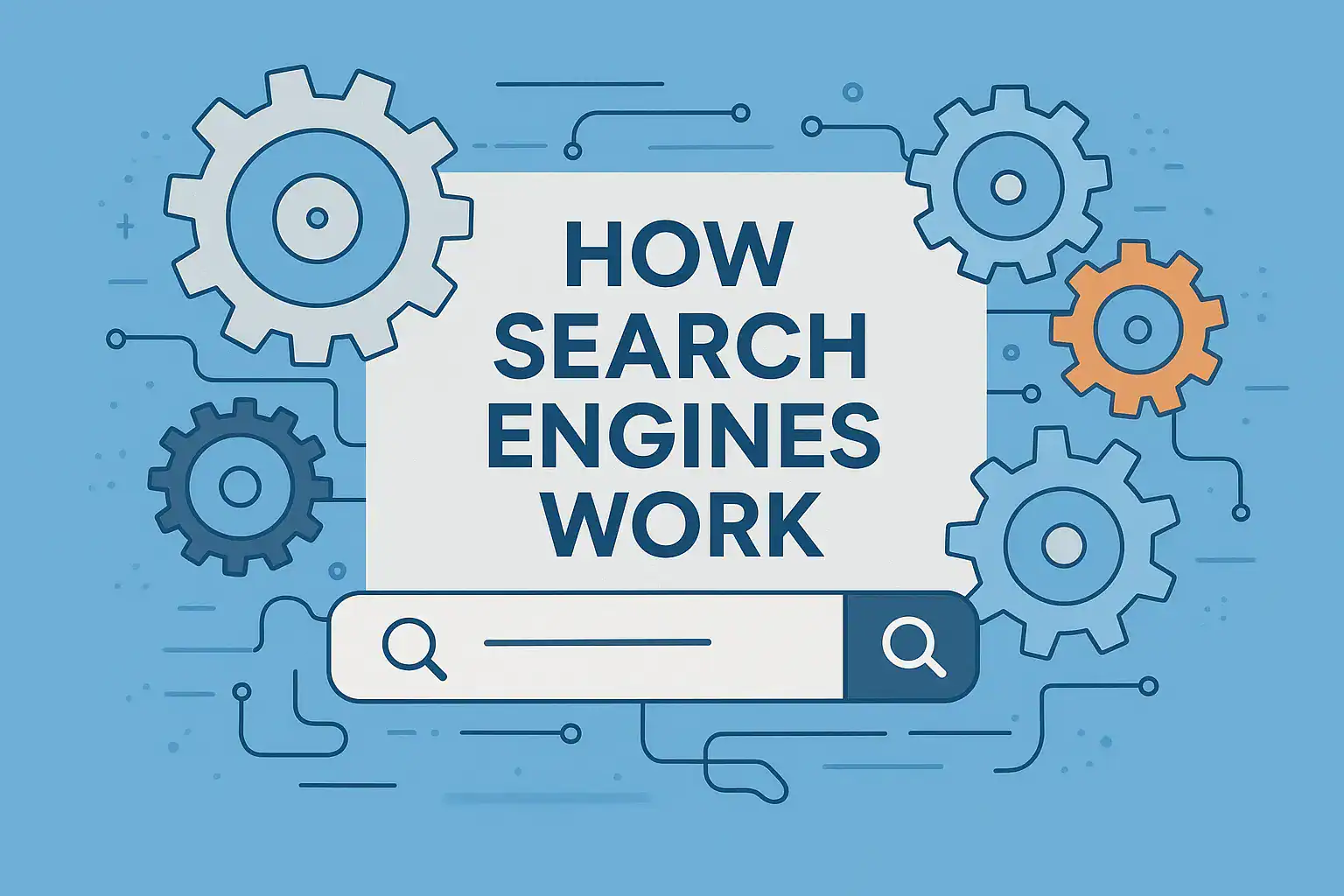 The featured image of the How Search Engines Work article, showcasing a search engine search bar and some clogs.